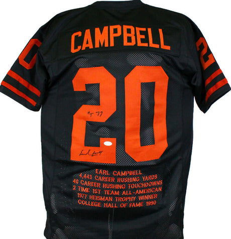 Earl Campbell Autographed Black College STAT Style Jersey w/HT - JSA W *Black  Image 1