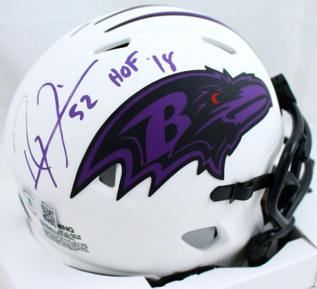 Ray Lewis Autographed Baltimore Ravens Lunar Speed Mini Helmet w/HOF-Beckett W Hologram *Purple Image 1
