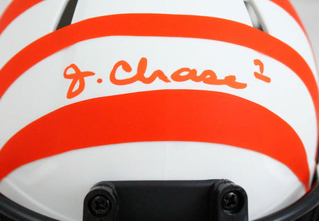 Ja'Marr Chase Autographed Cincinnati Bengals Lunar Speed Mini Helmet *Top -Beckett W Hologram *Orange Image 2