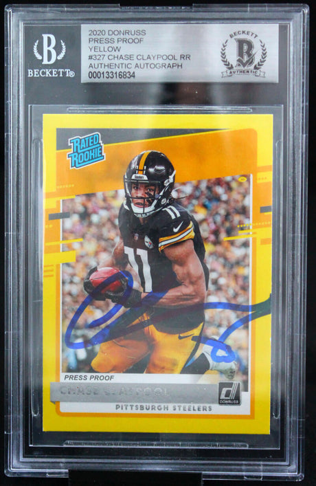 2020 Donruss Press Proof Yellow #327 Chase Claypool Steelers Auto Beckett Auth Image 1