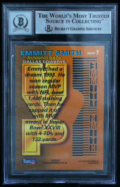 1995 Stadium Club MVP5 #MVP7 Emmitt Smith Auto Dallas Cowboys BAS Autograph 10  Image 2