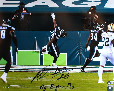 Miles Sanders Autographed Philadelphia Eagles 16x20 HM TD Photo w/insc.-Beckett W Hologram *Black Image 1