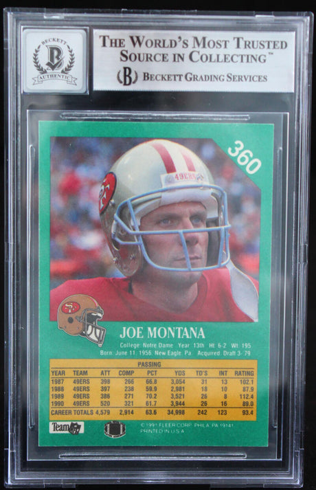 1991 Fleer #360 Joe Montana Auto San Francisco 49ers BAS Autograph 10  Image 2