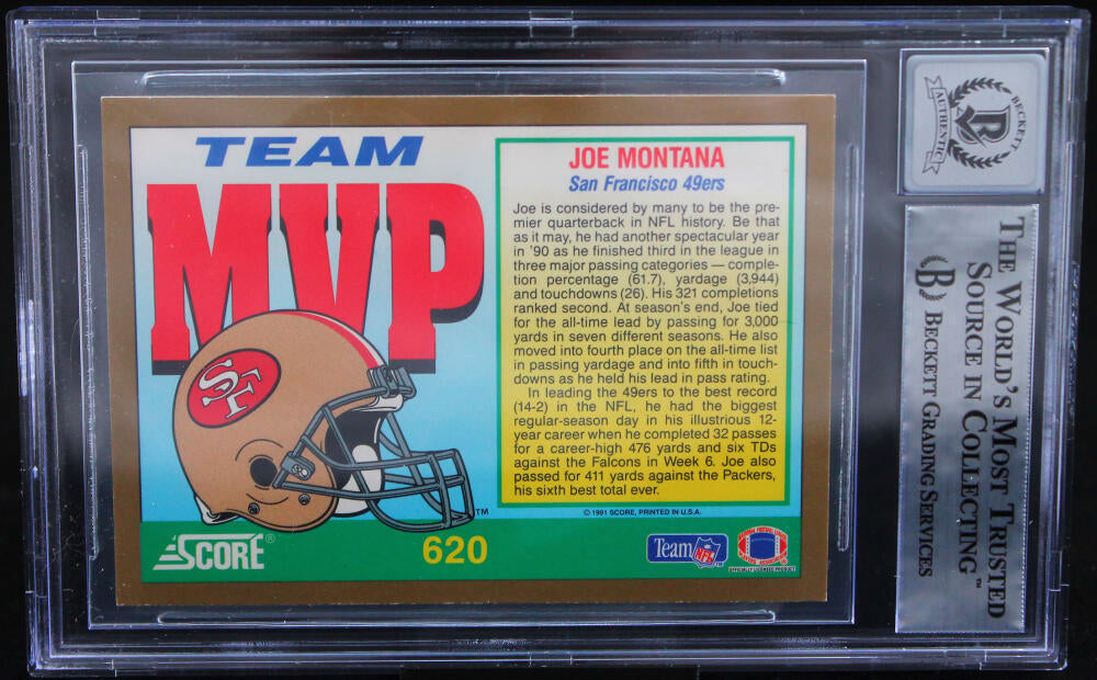 1991 Score #620 Joe Montana Auto San Francisco 49ers BAS Autograph 10  Image 2
