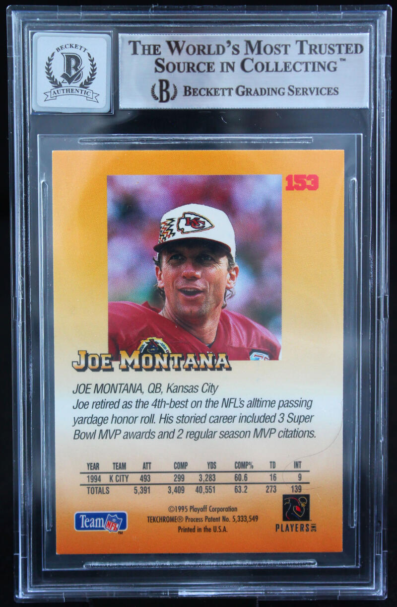 1995 Playoff Prime #153 Joe Montana Auto Kansas City Chiefs BAS Autograph 10  Image 2