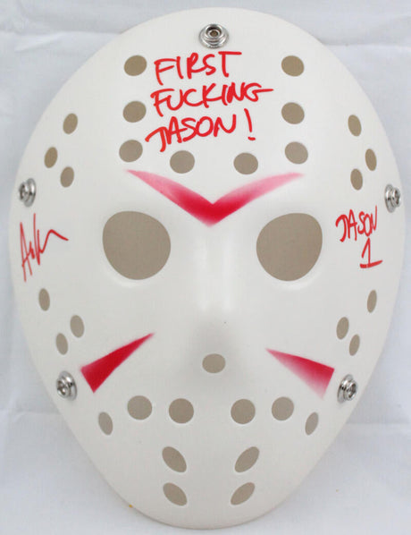 Ari Lehman Signed Friday The 13th White Jason Mask w/2 Insc.-Beckett W Hologram *Red Image 1