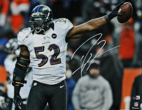 Ray Lewis Autographed Baltimore Ravens 16x20 FP Ball in Hand Photo -Beckett W Hologram *White Image 1