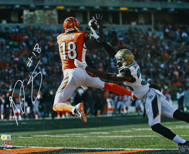 AJ Green Autographed 16x20 Bengals TD Catch Photo-Beckett W Hologram *White Image 1