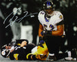 Ray Lewis Signed Baltimore Ravens 16x20 Over Roethlisberger Photo-Beckett W Hologram *White Image 1