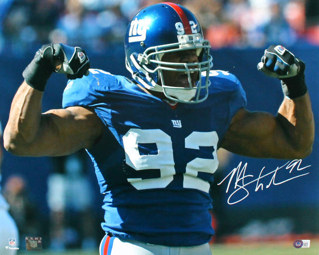 Michael Strahan Autographed New York Giants 16x20 Flex Blue Photo-Beckett W Hologram *White Image 1