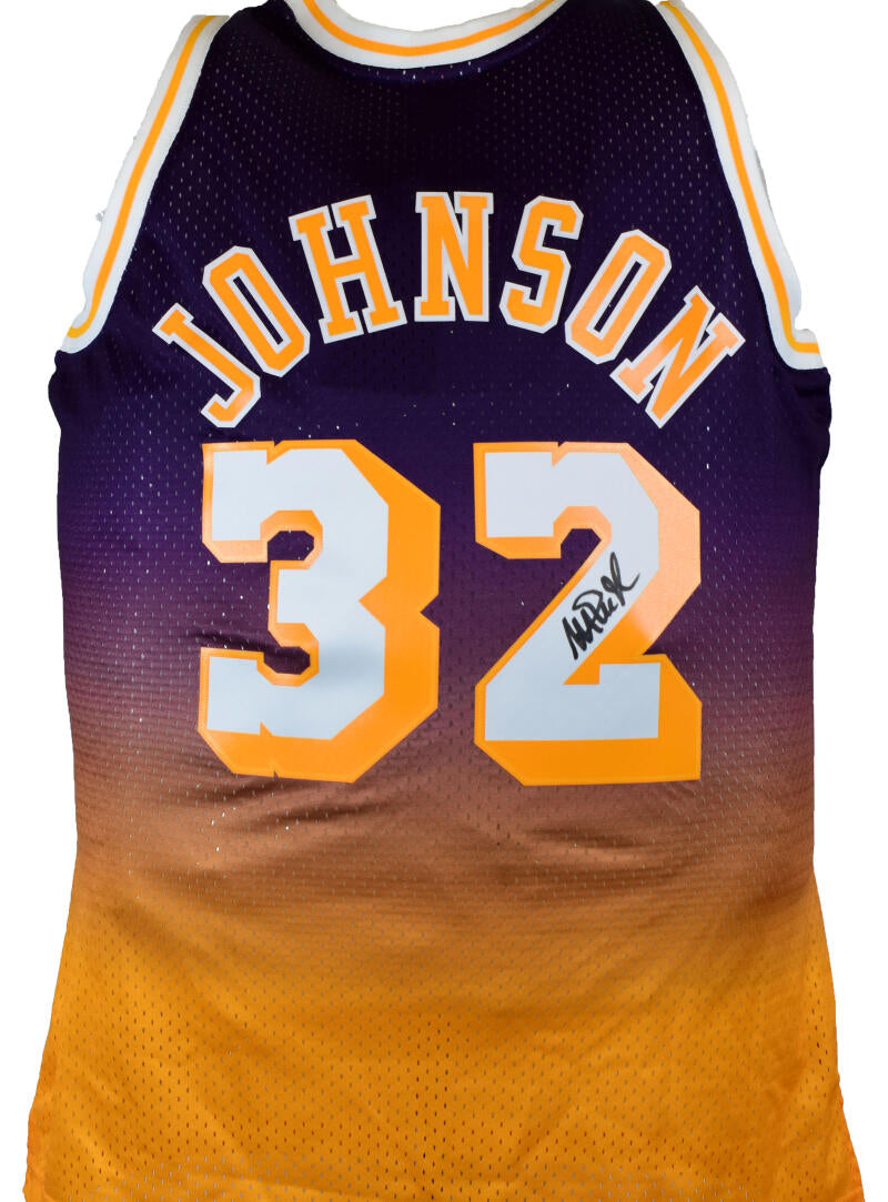 Magic Johnson Autographed Lakers Fadeaway Purple Mitchell & Ness HWC Swingman Jsy-Beckett W Hologram *Black Image 1