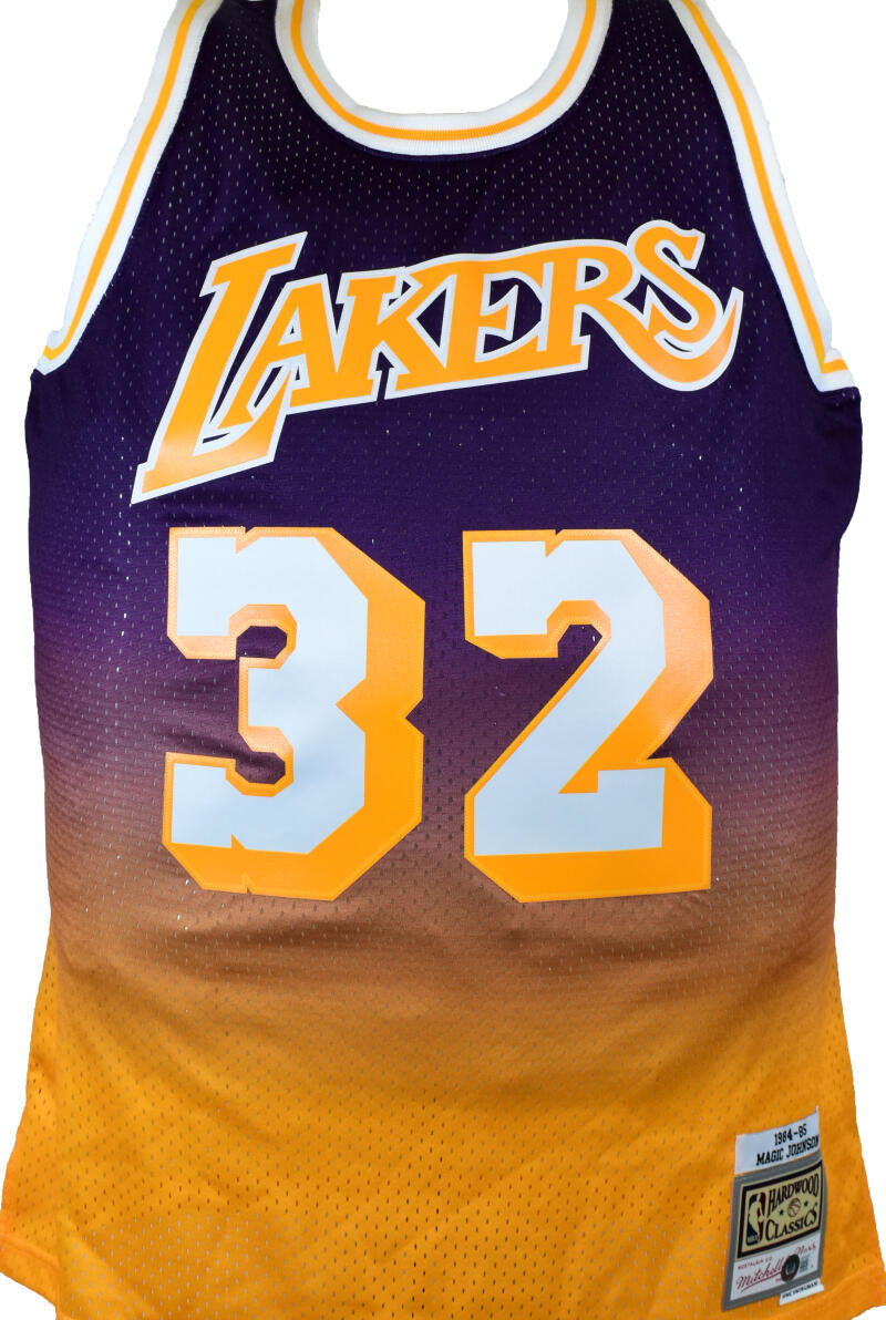 Magic Johnson Autographed Lakers Fadeaway Purple Mitchell & Ness HWC Swingman Jsy-Beckett W Hologram *Black Image 3