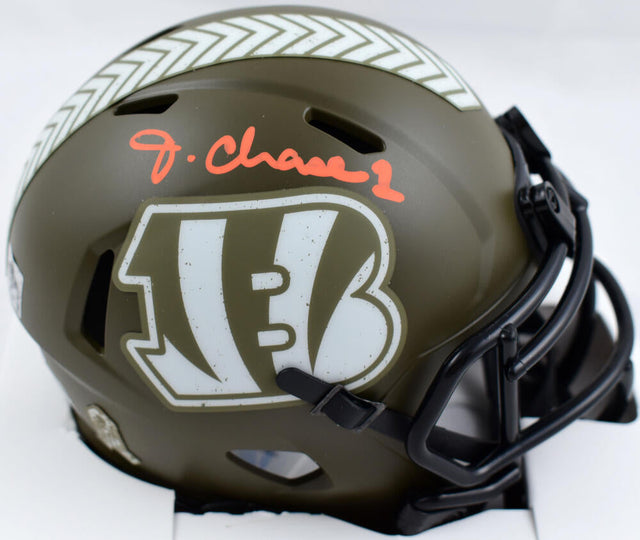 Ja'Marr Chase Autographed Cincinnati Bengals Salute to Service Speed Mini Helmet- PSA *Orange Image 1