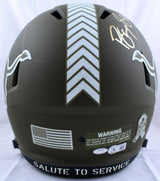 Barry Sanders Autographed Lions Salute to Service Speed Helmet-Beckett W Hologram *Gold Image 4