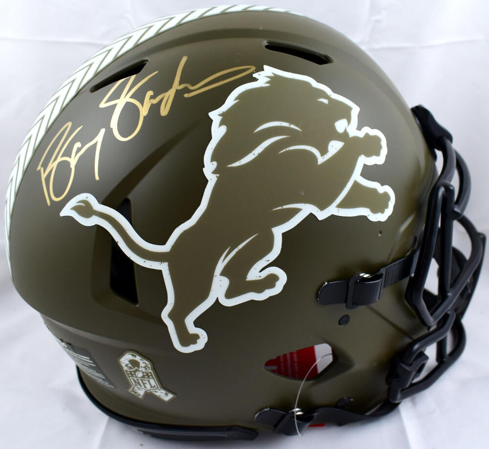 Barry Sanders Autographed Lions Salute to Service Speed Authentic Helmet-Beckett W Hologram *Gold Image 1
