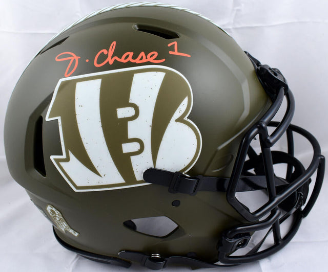 Ja'Marr Chase Autographed Cincinnati Bengals Salute to Service F/S Speed Authentic Helmet - PSA*Orange Image 1
