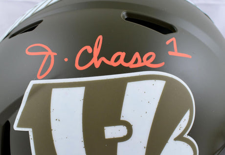 Ja'Marr Chase Autographed Cincinnati Bengals Salute to Service F/S Speed Authentic Helmet - PSA*Orange Image 2