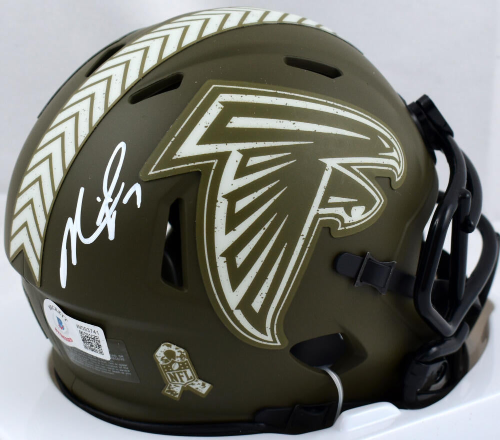 Michael Vick Autographed Falcons Salute to Service Speed Mini Helmet *Back-Beckett W Hologram *White Image 1