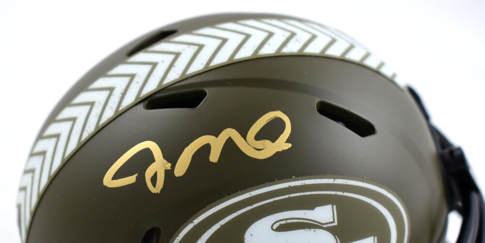 Joe Montana Autographed 49ers Salute to Service Speed Mini Helmet-Fanatics *Gold Image 2