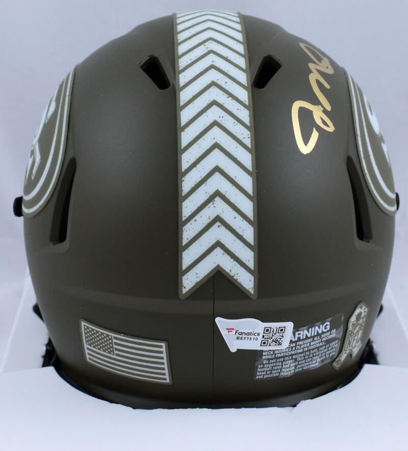 Joe Montana Autographed 49ers Salute to Service Speed Mini Helmet-Fanatics *Gold Image 3