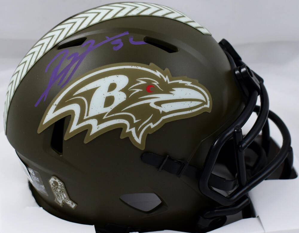 Ray Lewis Autographed Baltimore Ravens Salute to Service Speed Mini Helmet-Beckett W Hologram *Purple Image 1