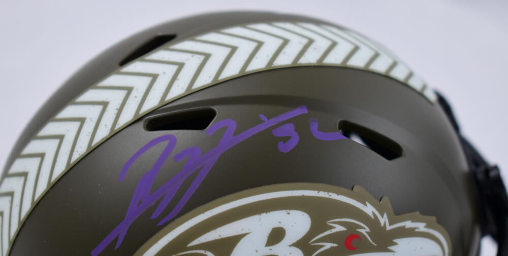 Ray Lewis Autographed Baltimore Ravens Salute to Service Speed Mini Helmet-Beckett W Hologram *Purple Image 2