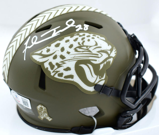 Fred Taylor Autographed Jacksonville Jaguars Salute to Service Speed Mini Helmet-Beckett W Hologram *White Image 1