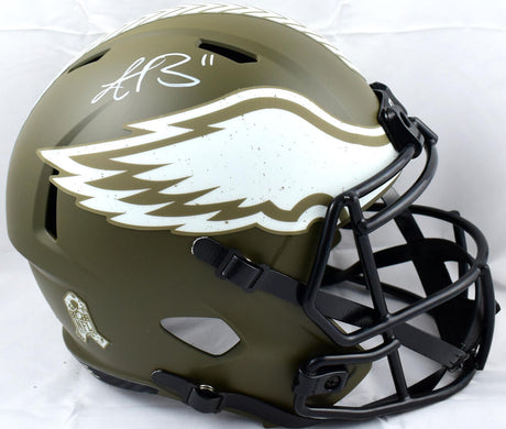 AJ Brown Autographed Philadelphia Eagles F/S Salute to Service Speed Helmet-Beckett W Hologram *White Image 1