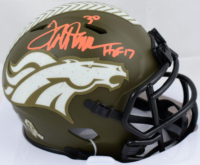 Terrell Davis Autographed Denver Broncos Salute to Service Speed Mini Helmet w/HOF- Beckett W Hologram *Orange Image 1