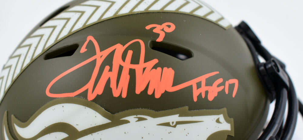 Terrell Davis Autographed Denver Broncos Salute to Service Speed Mini Helmet w/HOF- Beckett W Hologram *Orange Image 2