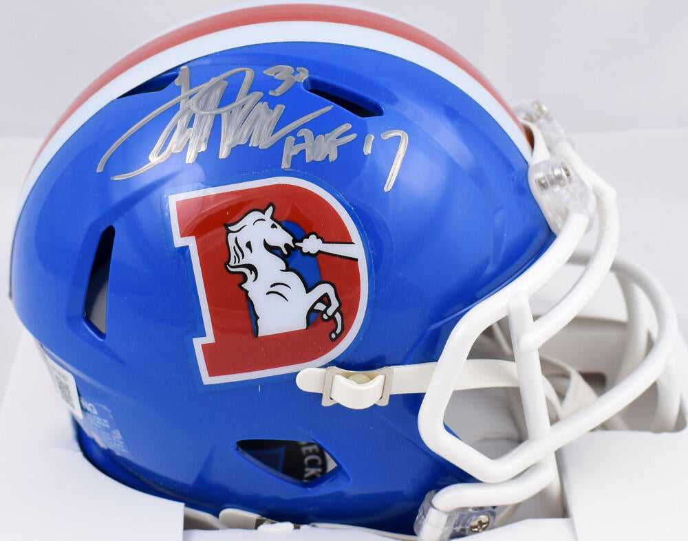 Terrell Davis Autographed Denver Broncos 75-96 Speed Mini Helmet w/HOF- Beckett W Hologram *Silver Image 1