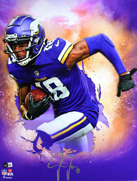 Justin Jefferson Autographed Vikings Framed 16x20 Stretched Canvas-Beckett W Hologram *Silver Image 1