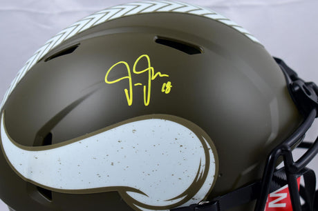 Justin Jefferson Autographed Vikings F/S Salute to Service Speed Authentic Helmet-Beckett W Hologram *Yellow Image 2