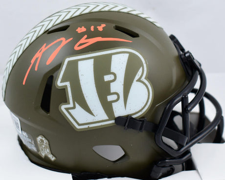 AJ Green Autographed Cincinnati Bengals Salute to Service Speed Mini Helmet-Beckett W Hologram *Orange Image 1