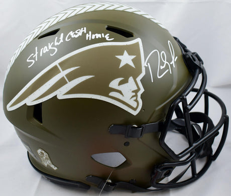 Randy Moss Autographed Patriots F/S Salute to Service Speed Authentic Helmet w/Straight Cash-Beckett W Hologram *White Image 1