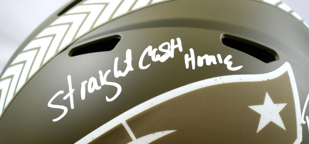 Randy Moss Autographed Patriots F/S Salute to Service Speed Authentic Helmet w/Straight Cash-Beckett W Hologram *White Image 2