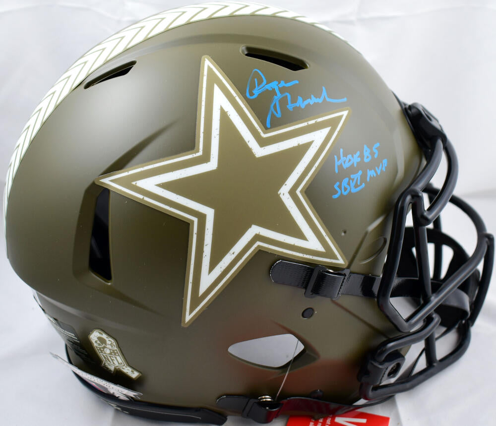 Roger Staubach Autographed Dallas Cowboys F/S Salute to Service Speed Auth Helmet w/HOF SB MVP- Beckett W Hologram *Blue Image 1