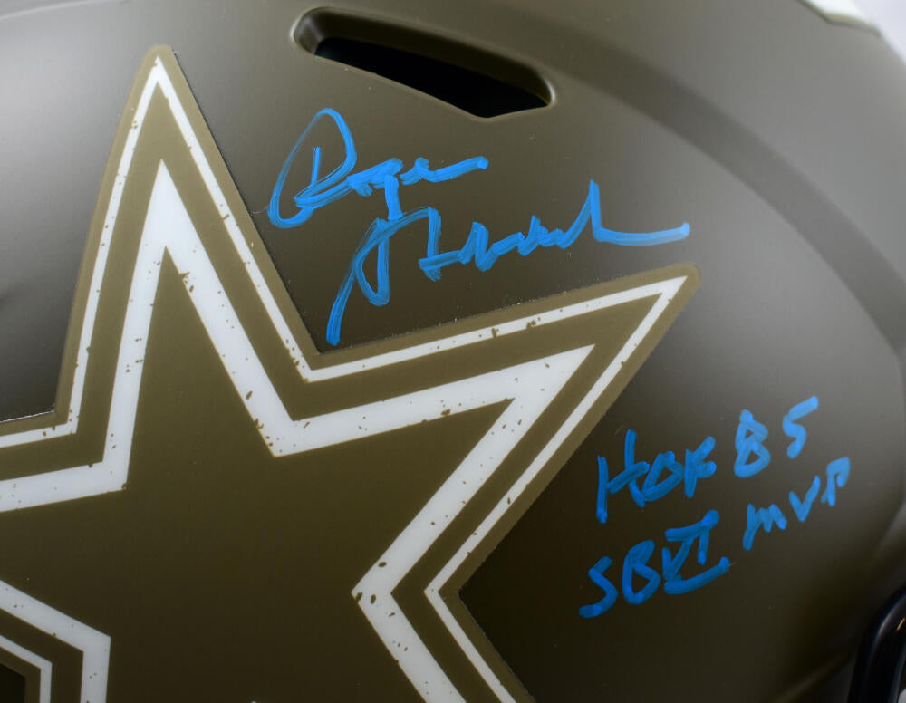 Roger Staubach Autographed Dallas Cowboys F/S Salute to Service Speed Auth Helmet w/HOF SB MVP- Beckett W Hologram *Blue Image 2