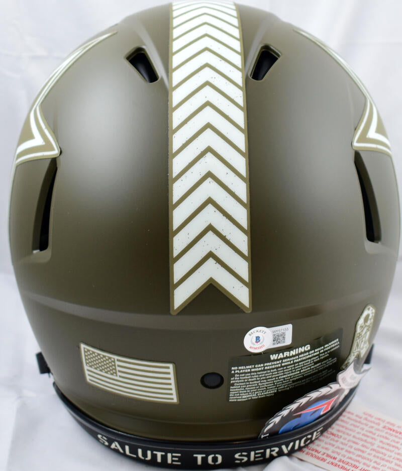 Roger Staubach Autographed Dallas Cowboys F/S Salute to Service Speed Auth Helmet w/HOF SB MVP- Beckett W Hologram *Blue Image 3