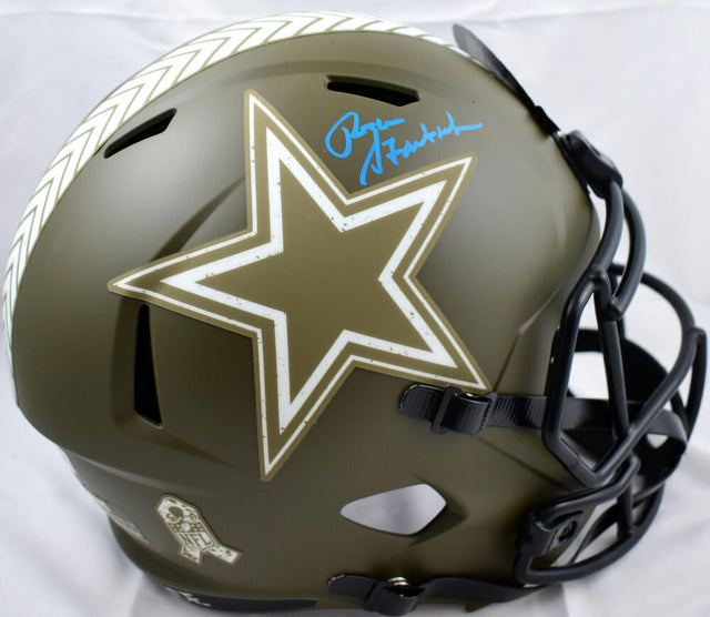 Roger Staubach Autographed Dallas Cowboys F/S Salute to Service Speed Helmet- Beckett W Hologram *Blue Image 1
