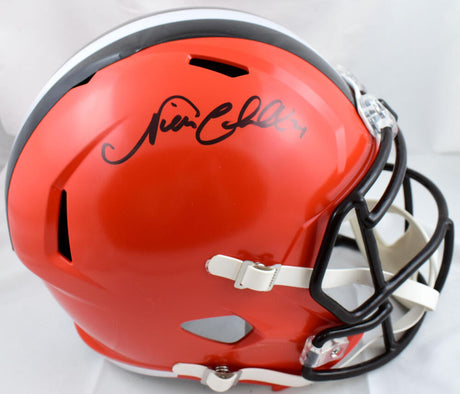 Nick Chubb Autographed Cleveland Browns F/S Speed Helmet-Beckett W Hologram *Black Image 1