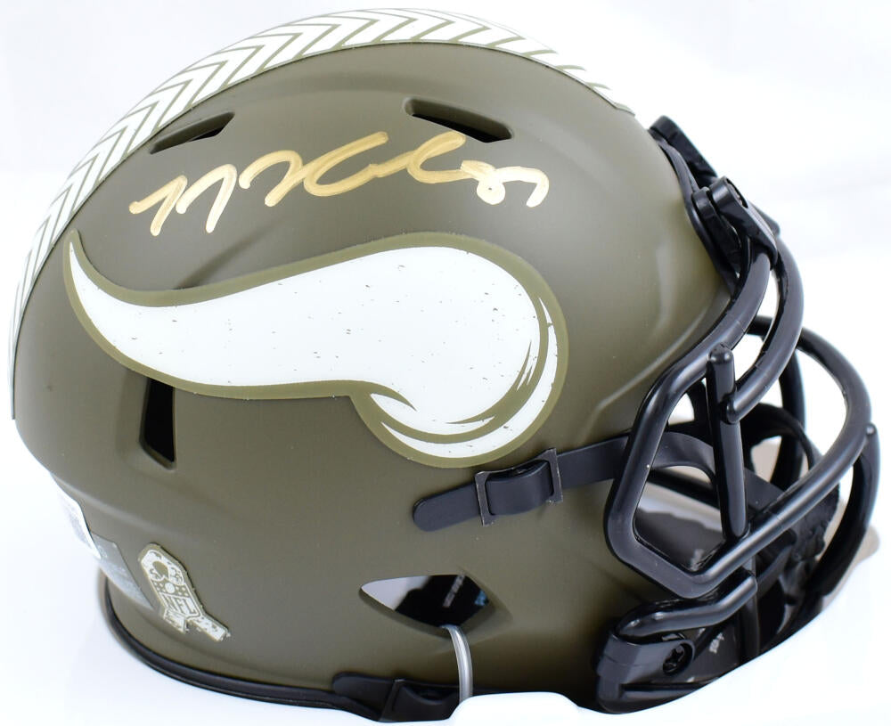 TJ Hockenson Autographed Minnesota Vikings Salute to Service Speed Mini Helmet- Beckett W Hologram *Gold Image 1