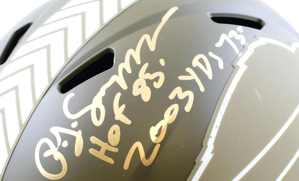 O.J. Simpson Autographed Buffalo Bills F/S Salute to Service Speed Helmet w/HOF, Yds.- JSA W *Gold Image 2