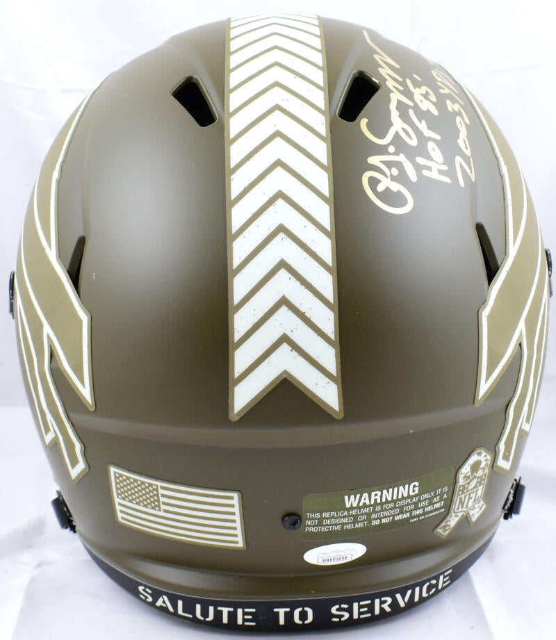 O.J. Simpson Autographed Buffalo Bills F/S Salute to Service Speed Helmet w/HOF, Yds.- JSA W *Gold Image 3