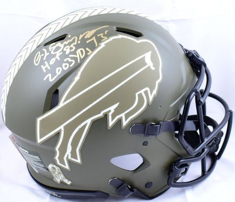 O.J. Simpson Autographed Buffalo Bills F/S Salute to Service Speed Authentic Helmet w/HOF, Yds.- JSA W *Gold Image 1