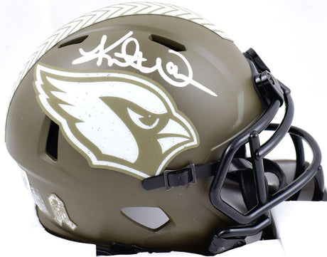 Kurt Warner Autographed Arizona Cardinals Salute to Service Speed Mini Helmet-Beckett W Hologram *Silver Image 1