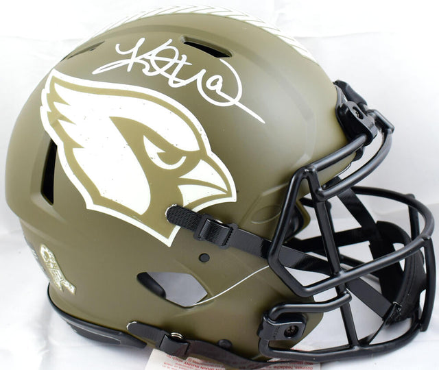 Kurt Warner Autographed Arizona Cardinals F/S Salute to Service Speed Authentic Helmet-Beckett W Hologram *Silver Image 1