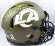 Kurt Warner Autographed F/S Rams Salute to Service Speed Authentic Helmet w/HOF, SB MVP-Beckett W Hologram *Yellow Image 1