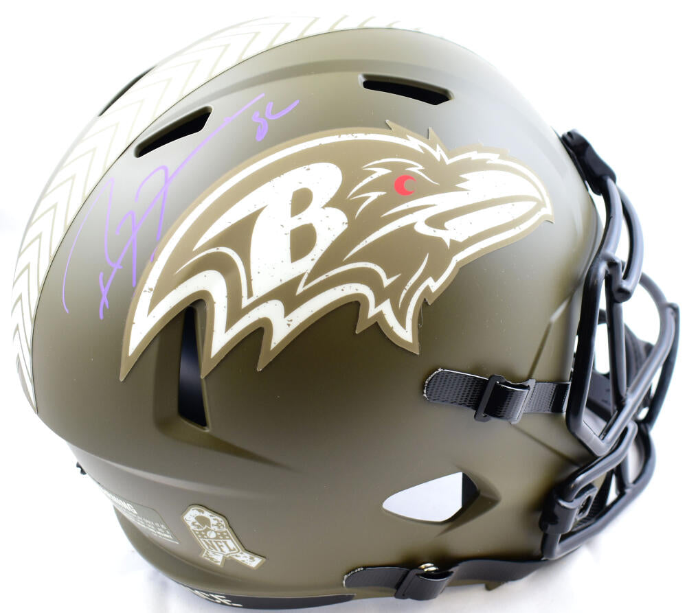 Ray Lewis Autographed Baltimore Ravens F/S Salute to Service Speed Helmet-Beckett W Hologram *Purple Image 1
