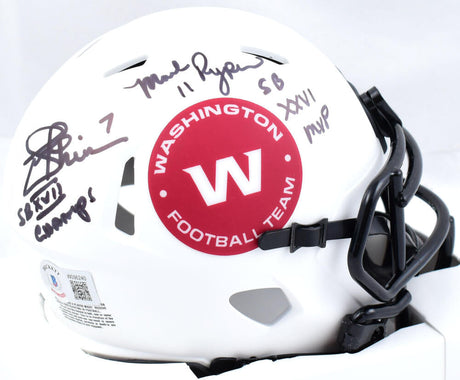 Joe Theismann Mark Rypien Signed WFT Speed Lunar Mini Helmet w/SB-Beckett W Hologram *Black Image 1